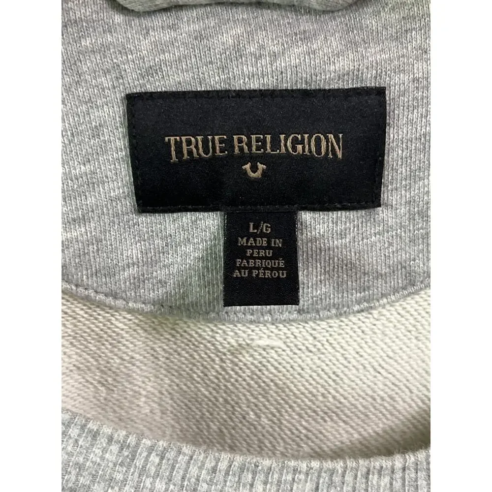 True Religion Gray Crewneck Sweatshirt Logo Raglan Zip Side Men’s Large